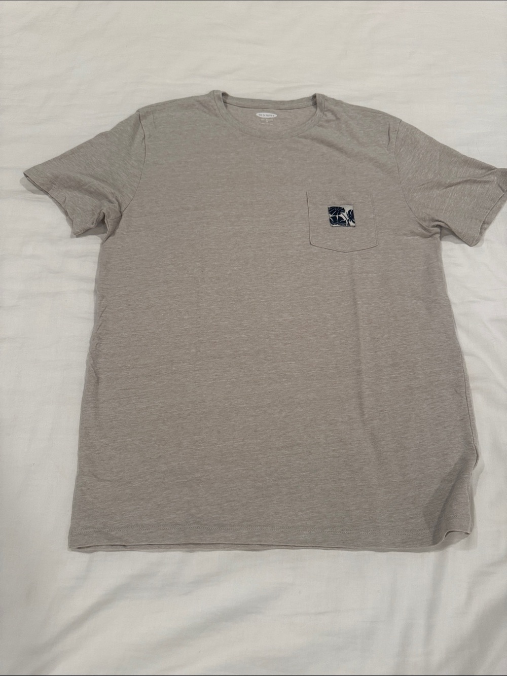 Old Navy Men's Short Sleeve Pocket Tee - Light Gray with Navy Pocket Accent